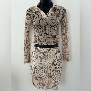 Daisy Beige and Brown Patterned Two-Piece Skirt Set